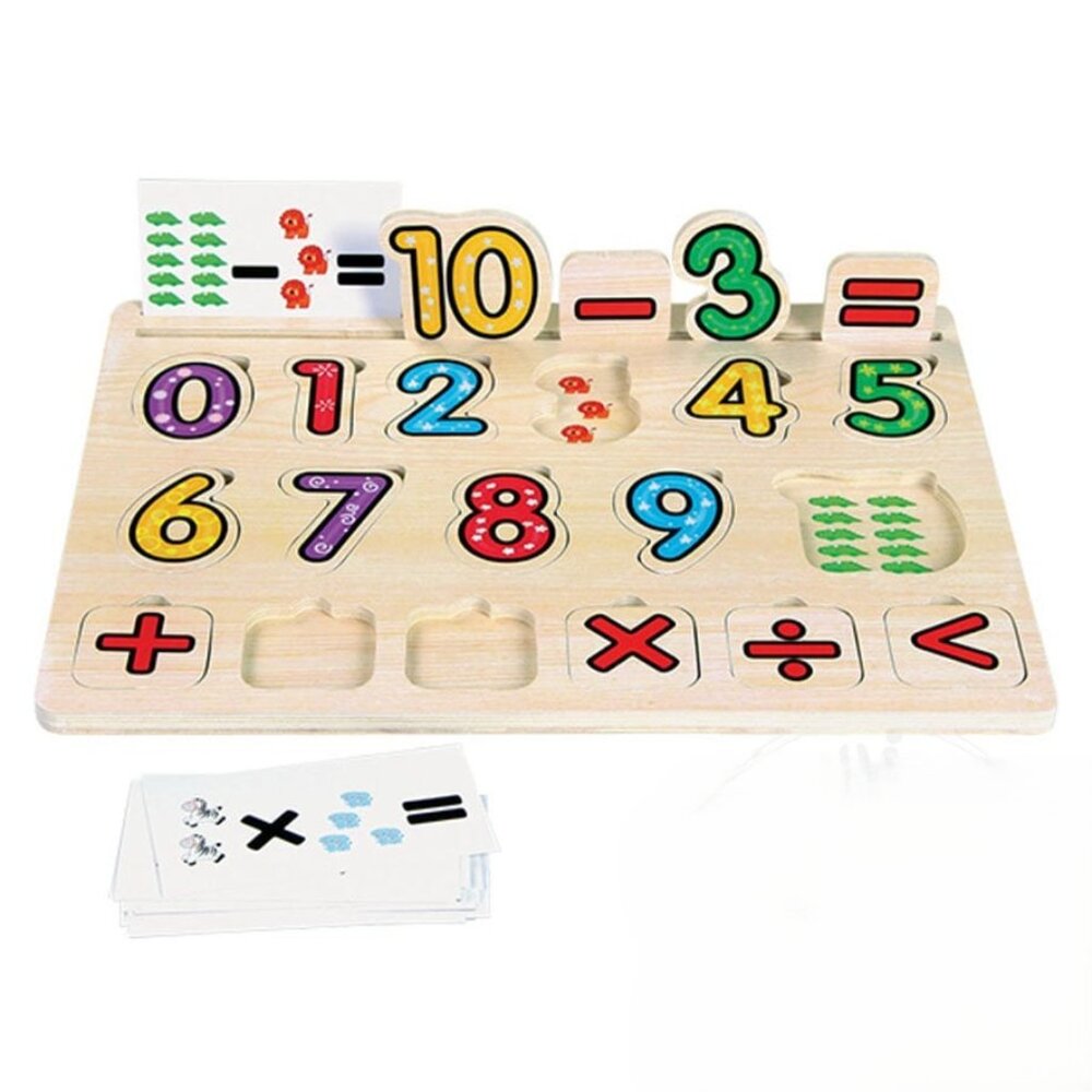 Wooden Numbers Puzzle with Math Equation Cards New Sealed Age 5+